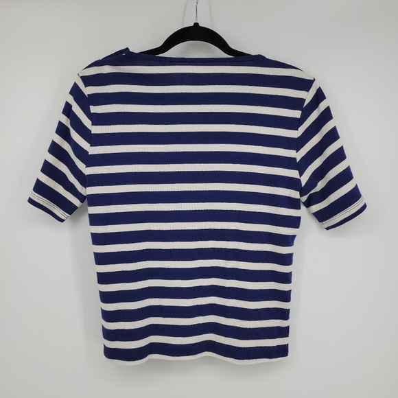 J.Crew Women Perfect-fit elbow-sleeve T-shirt in stripe with gold buttons Size L - Picture 5 of 11